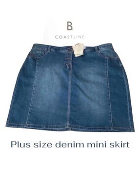 22W Denim Mini Skirt with Stretch by Coastline, New With Tags